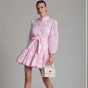 Avec Les Filles cotton broderie dress ballet pink